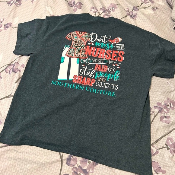 Southern Couture Tops - Southern Couture Short Sleeve Tee with Nurse Graphic NWOT